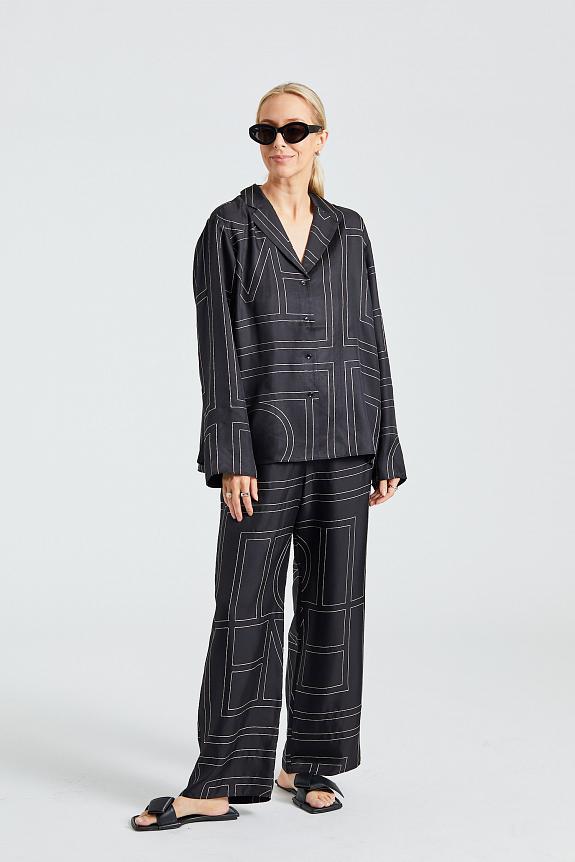 Toteme Monogram Silk PJ Top Black
